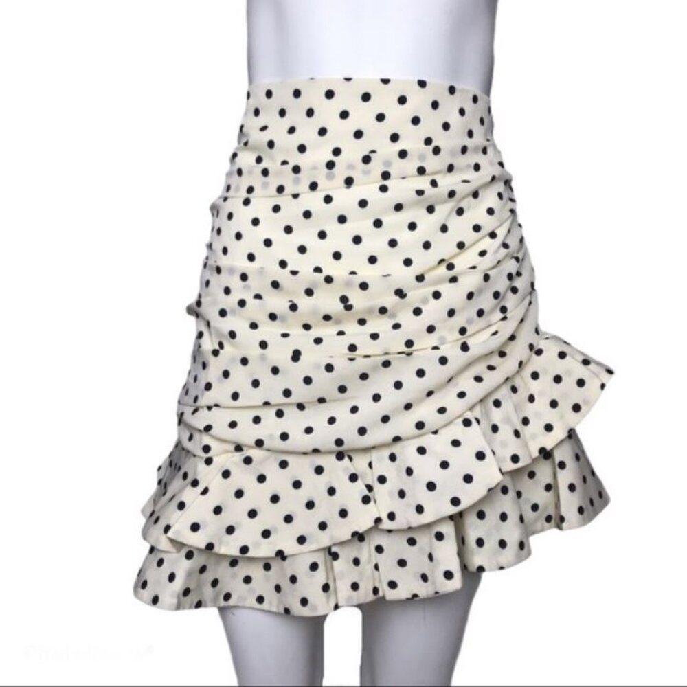 DRAPED RUCHED POLKA DOT SKIRT with RUFFLE HEM - Picture 2 of 10